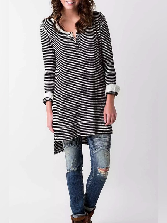 Free People Tops - Free People We The Free Drippy Henley Top Tunic Striped Black Tea Medium